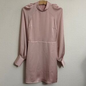 Express Womens Mock Neck Long Sleeve Satin Mini Dress Dusty Rose Pink XS